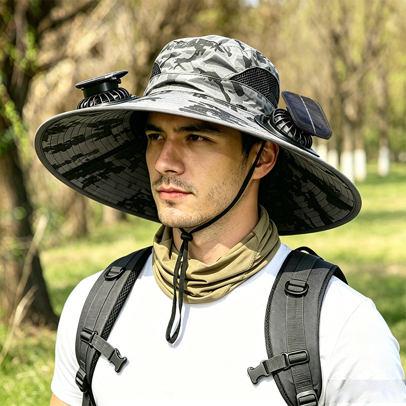 New Solar-Powered Outdoor Cooling Fan Hat — Sun Protection Hat with Solar Fan | Dual-Power Rechargeable Fan | Outdoor Water-Resistant Fan | Ideal for Sporting Events | Unisex Design