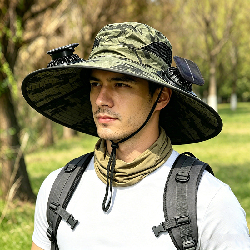 New Solar-Powered Outdoor Cooling Fan Hat — Sun Protection Hat with Solar Fan | Dual-Power Rechargeable Fan | Outdoor Water-Resistant Fan | Ideal for Sporting Events | Unisex Design