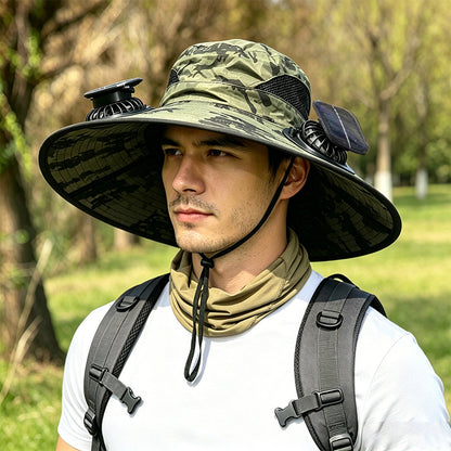 New Solar-Powered Outdoor Cooling Fan Hat — Sun Protection Hat with Solar Fan | Dual-Power Rechargeable Fan | Outdoor Water-Resistant Fan | Ideal for Sporting Events | Unisex Design