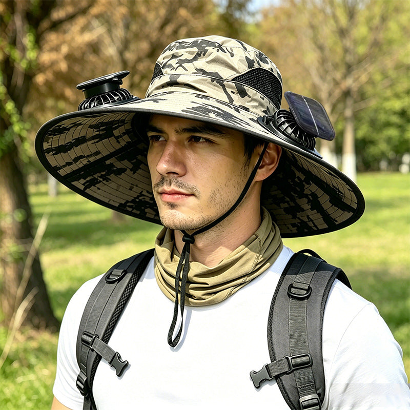 New Solar-Powered Outdoor Cooling Fan Hat — Sun Protection Hat with Solar Fan | Dual-Power Rechargeable Fan | Outdoor Water-Resistant Fan | Ideal for Sporting Events | Unisex Design