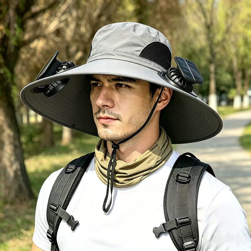 New Solar-Powered Outdoor Cooling Fan Hat — Sun Protection Hat with Solar Fan | Dual-Power Rechargeable Fan | Outdoor Water-Resistant Fan | Ideal for Sporting Events | Unisex Design