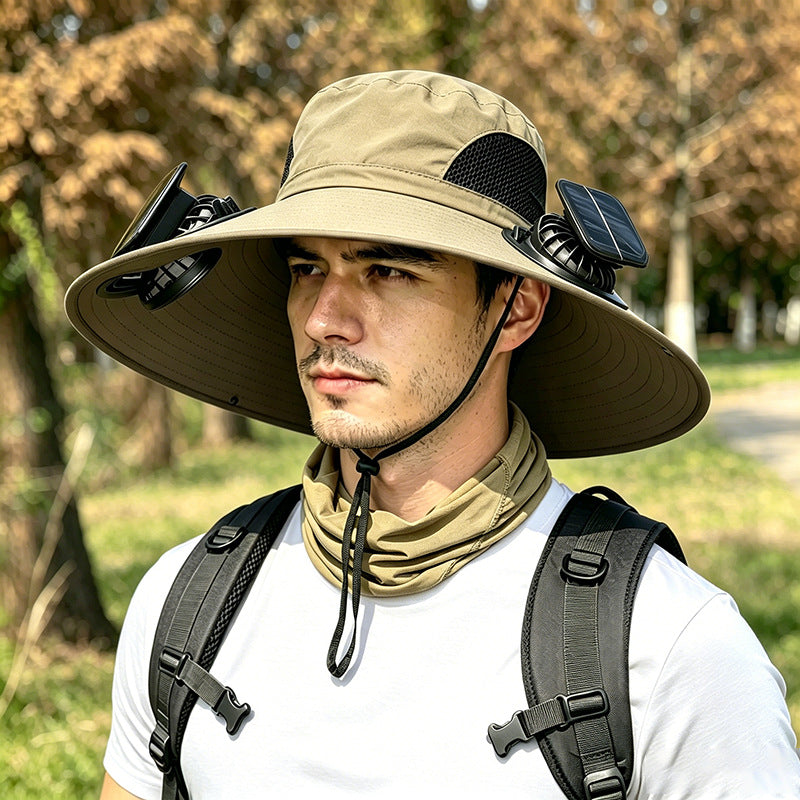 New Solar-Powered Outdoor Cooling Fan Hat — Sun Protection Hat with Solar Fan | Dual-Power Rechargeable Fan | Outdoor Water-Resistant Fan | Ideal for Sporting Events | Unisex Design