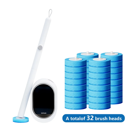 SOPAMI Disposable Toilet Brush Kit - 32 Refill Heads & Holder, Rotating No-Touch Deep Cleaner for Under-Rim & Corner, Bathroom Cleaning Tool for Home, RV